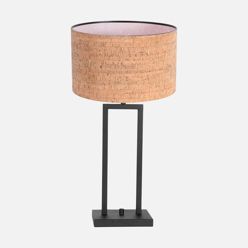 Table lamp with cork lampshade, black metal frame | Stang