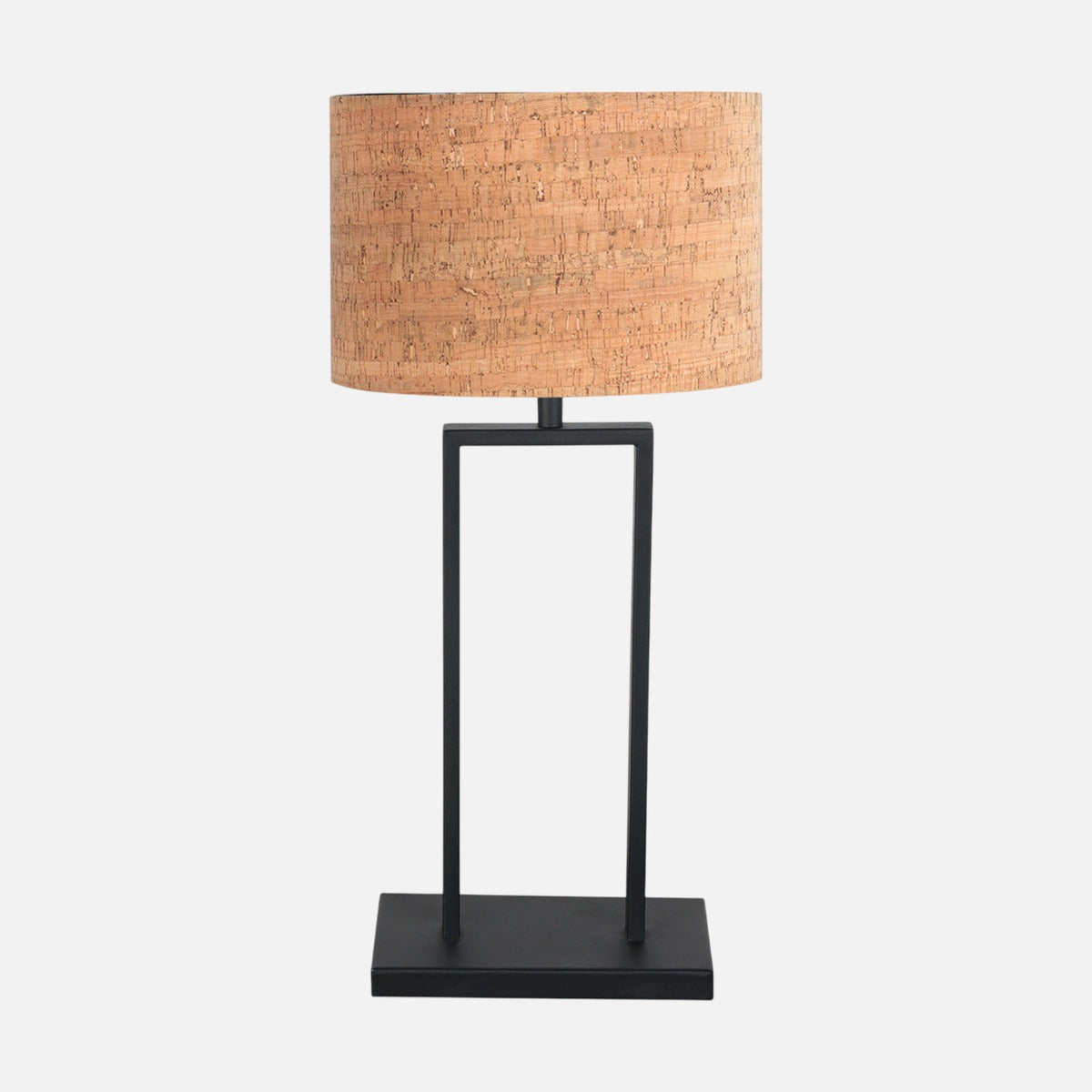 Lampe à poser scandinave Norsk, abat-jour liège naturel Ø 30 cm, cadre métal noir – Designix.fr