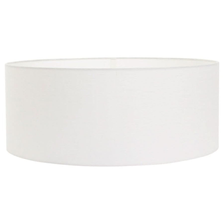Abat-jour cylindrique blanc en tissu, photographié seul sur fond uni clair