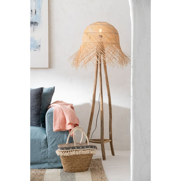 Natural Teak and Rattan Floor Lamp