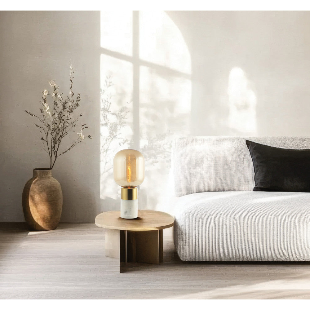 Lampe sur table ZAMBELIS D200 E27 DESIGN Marbre Blanc et Champagne Sans Source