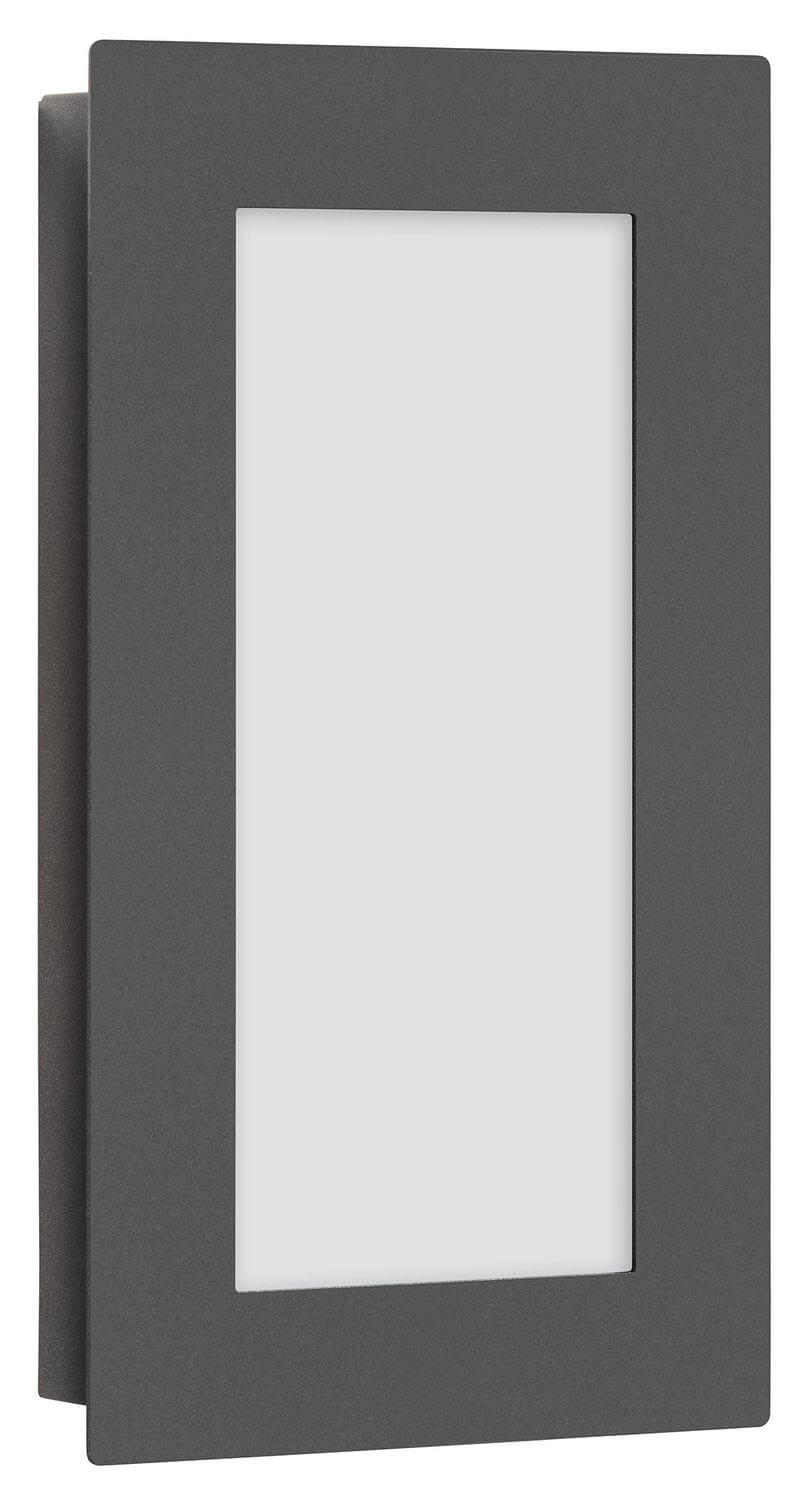 Produit de face sur fond blanc, cadre anthracite rectangulaire et diffuseur blanc dépoli.