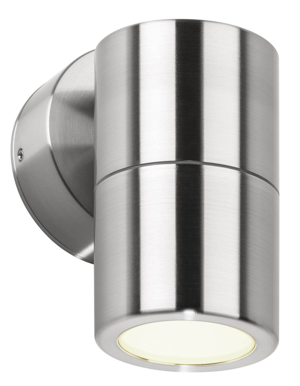Même applique murale inox, spot cylindrique allumé éclairant vers le bas