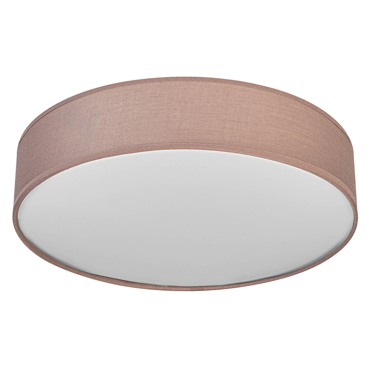 Photo produit de face, plafonnier rond en tissu rose et diffuseur blanc