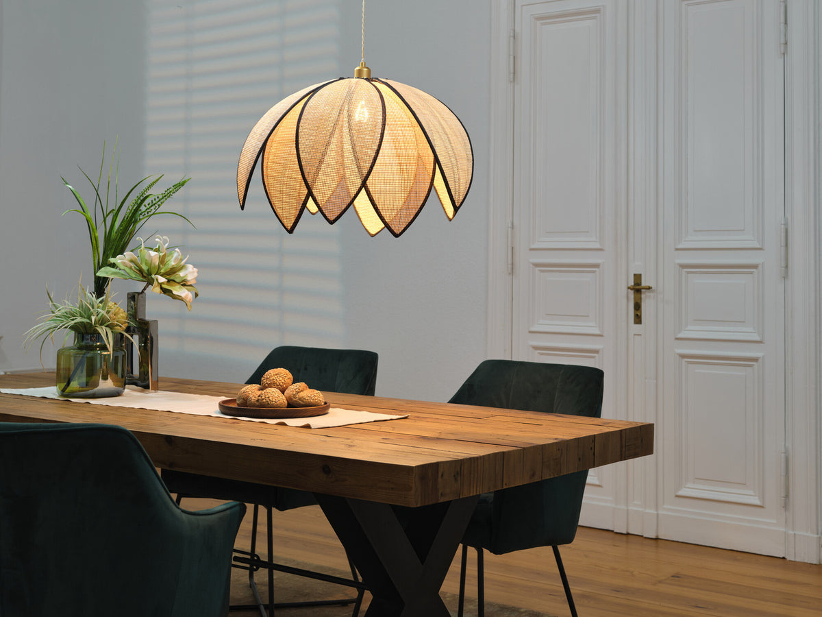 Suspension Rattan Lotus marron et beige, H 146,5 cm