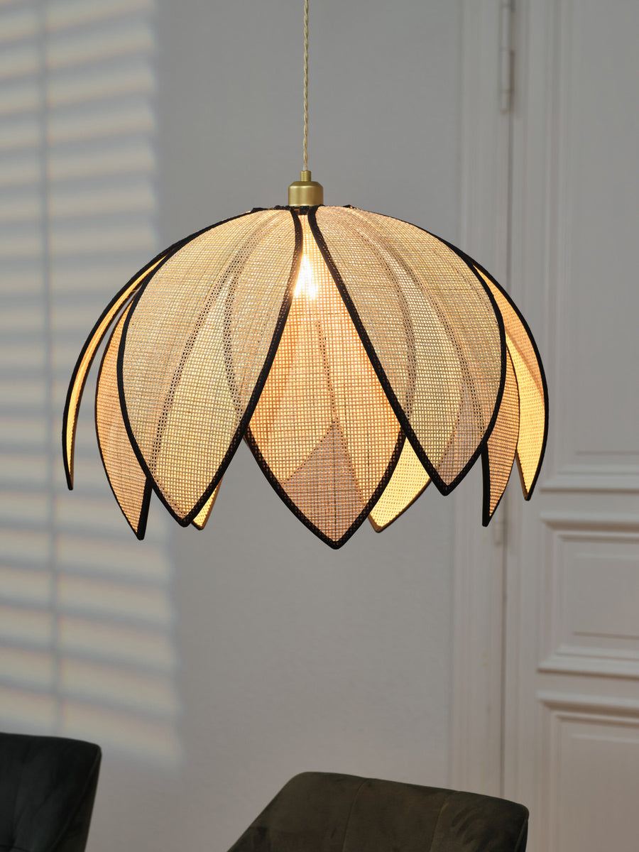 Suspension Rattan Lotus marron et beige, H 146,5 cm
