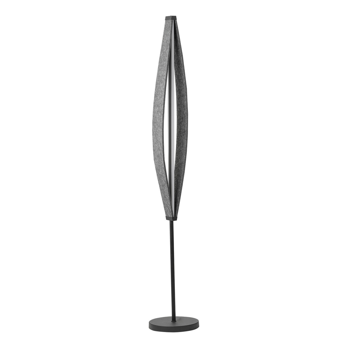 Lampadaire anthracite à forme ovale allongée, tige noire et base ronde, sur fond blanc.