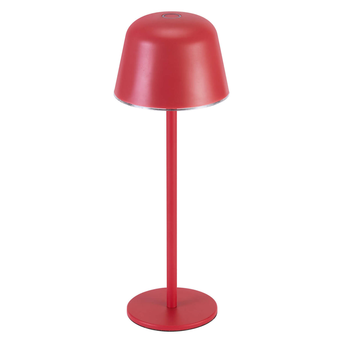 Lampe de table rose fuchsia sur fond blanc, vue de face.
