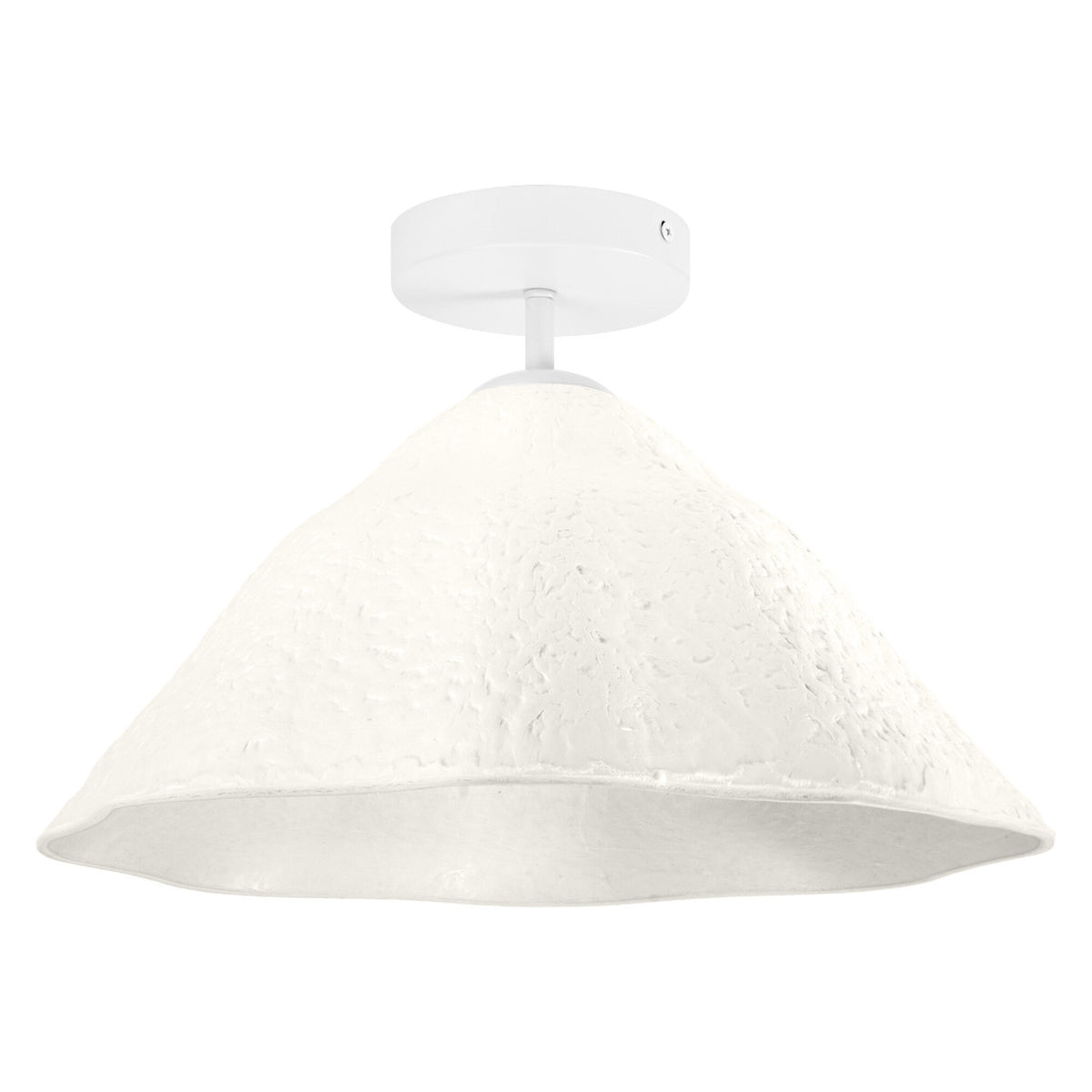 Vue de face du plafonnier blanc texturé avec sa fixation.