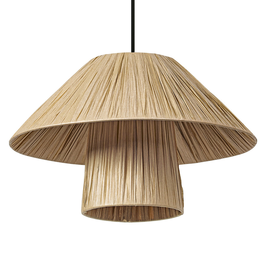Suspension double abat-jour en bambou et papier, vue produit sur fond blanc.