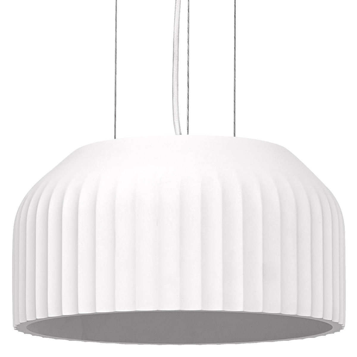 Suspension blanche en plâtre à godrons, vue de face sur fond neutre
