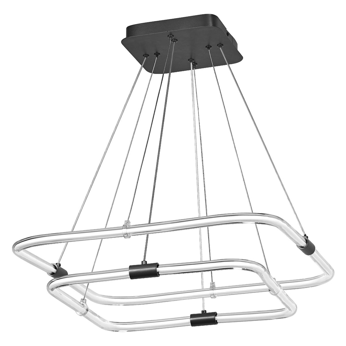 Suspension design à deux anneaux carrés en tube lumineux transparent.
