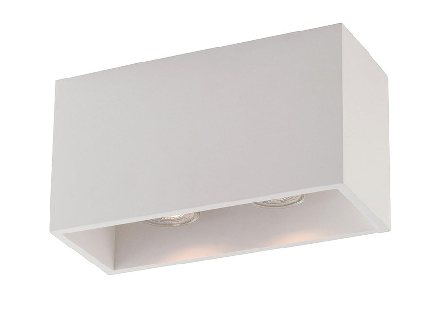 Autre angle du plafonnier blanc rectangulaire montrant les douilles et ampoules à l'intérieur