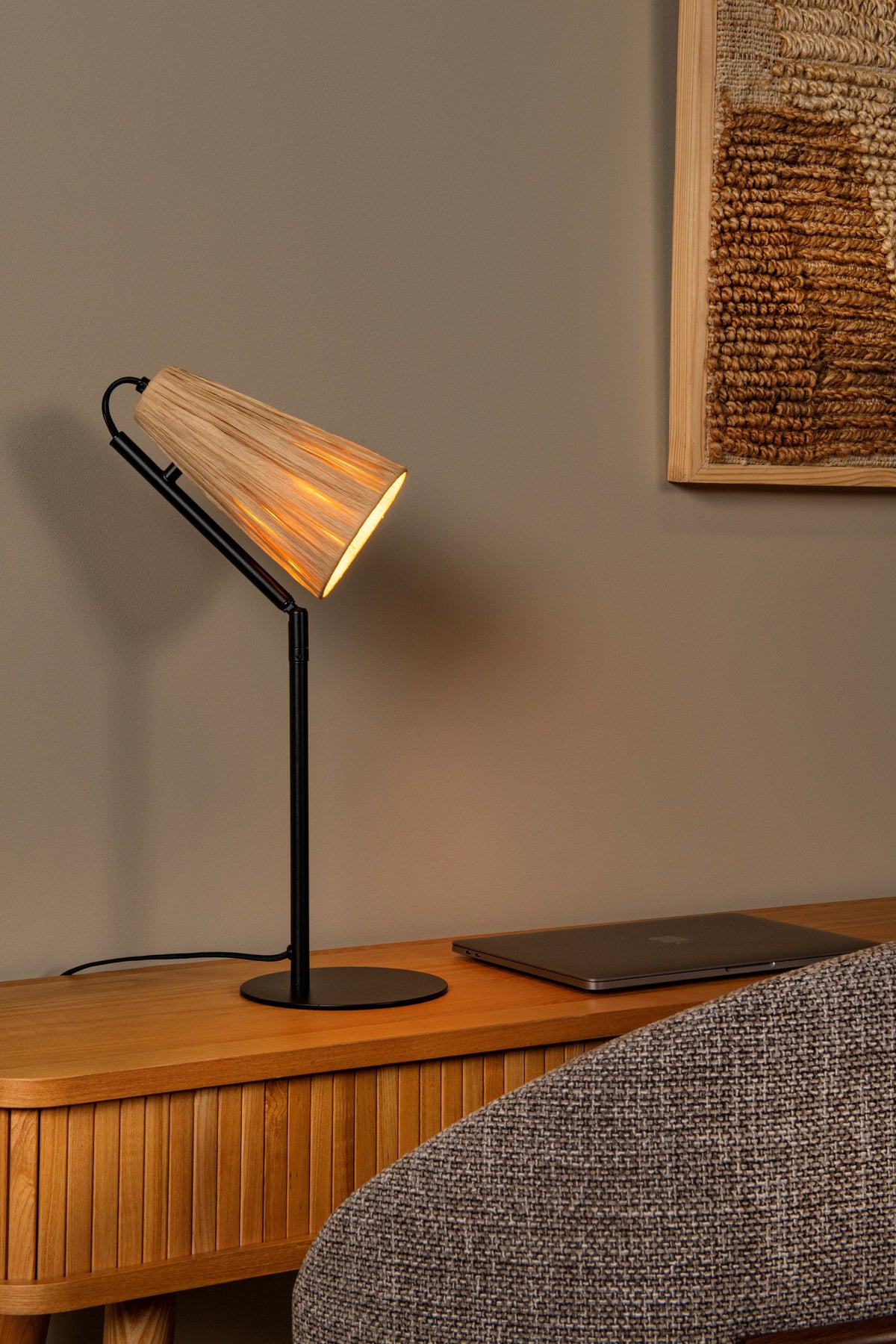 Lampe à poser Bensen noire, rotin
