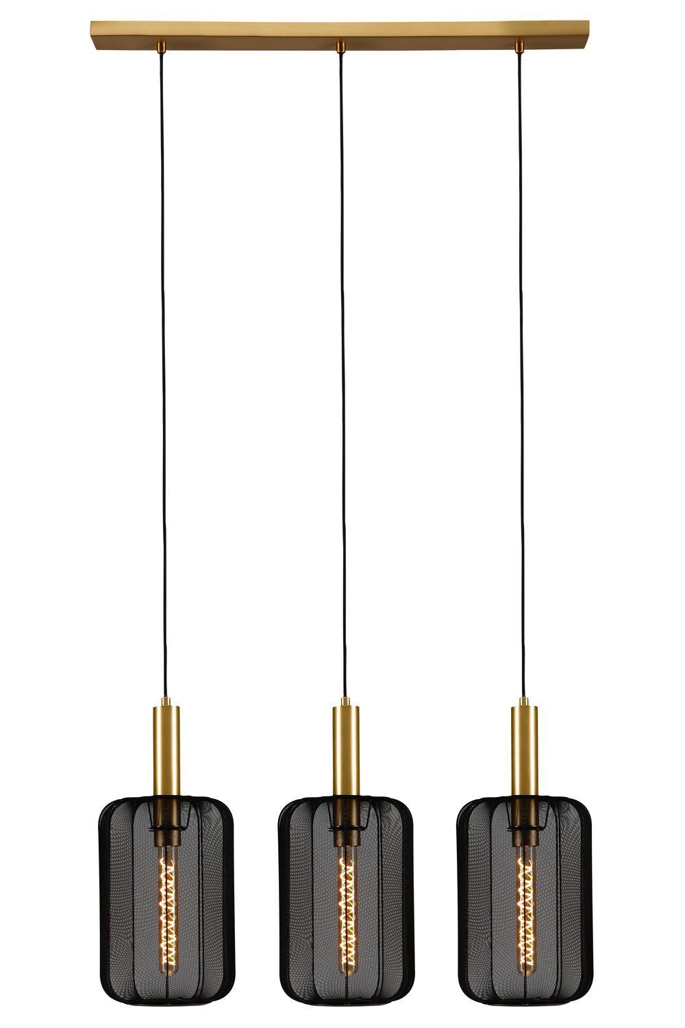 Suspension Corina 3 lumières noire et dorée mat, tissu
