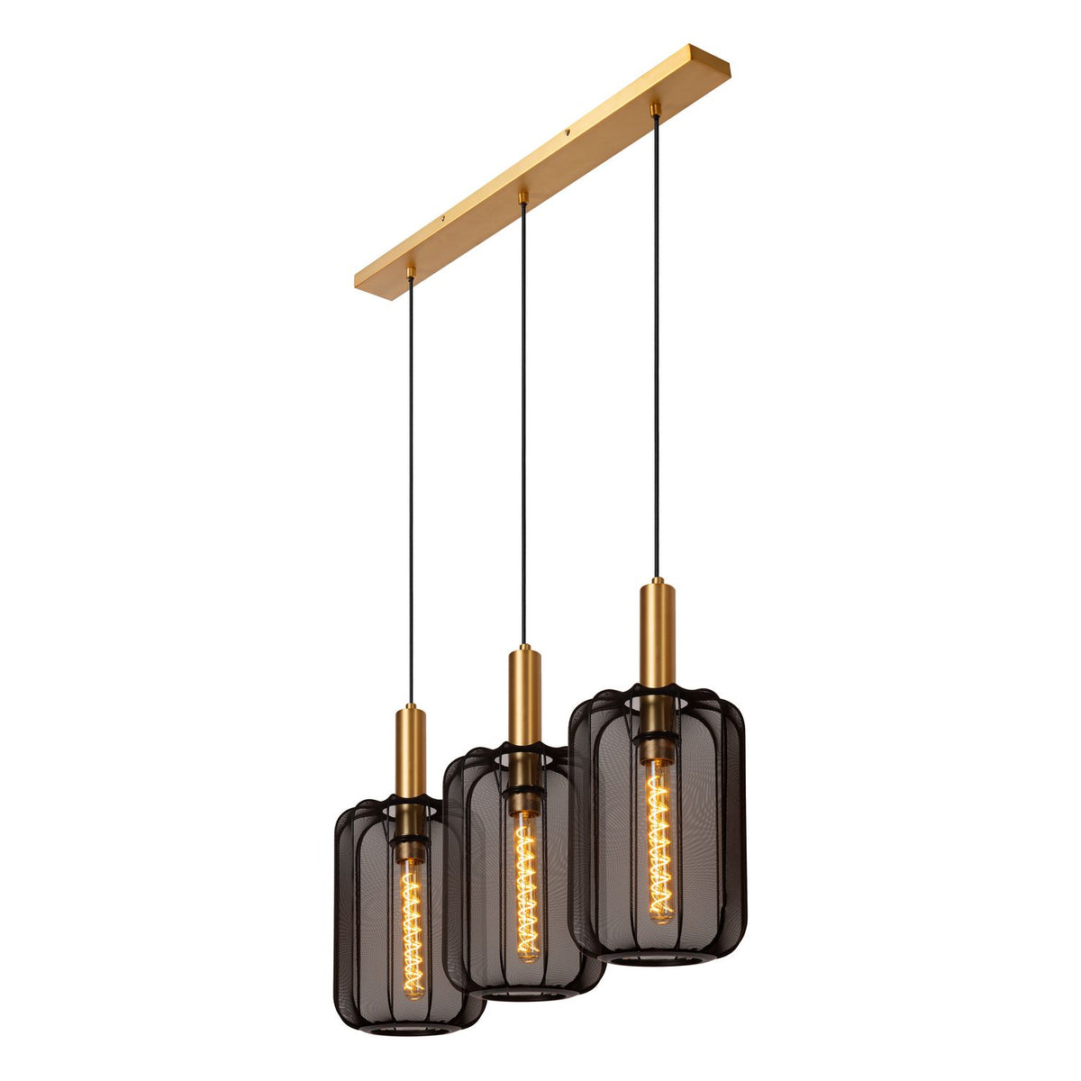 Suspension Corina 3 lumières noire et dorée mat, tissu