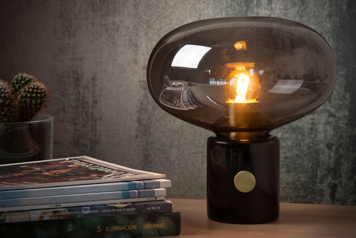 Lampe à poser Charlize fumée et grise, verre