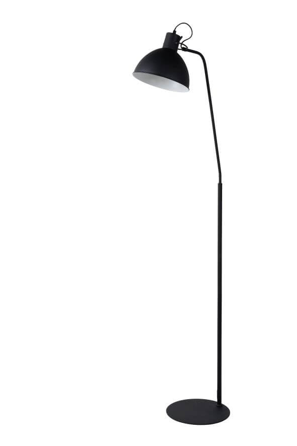Lampadaire noir entier de profil sur fond blanc épuré