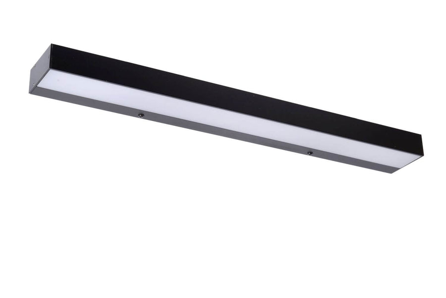Luminaire éteint sur fond blanc, diffuseur blanc et corps noir mat