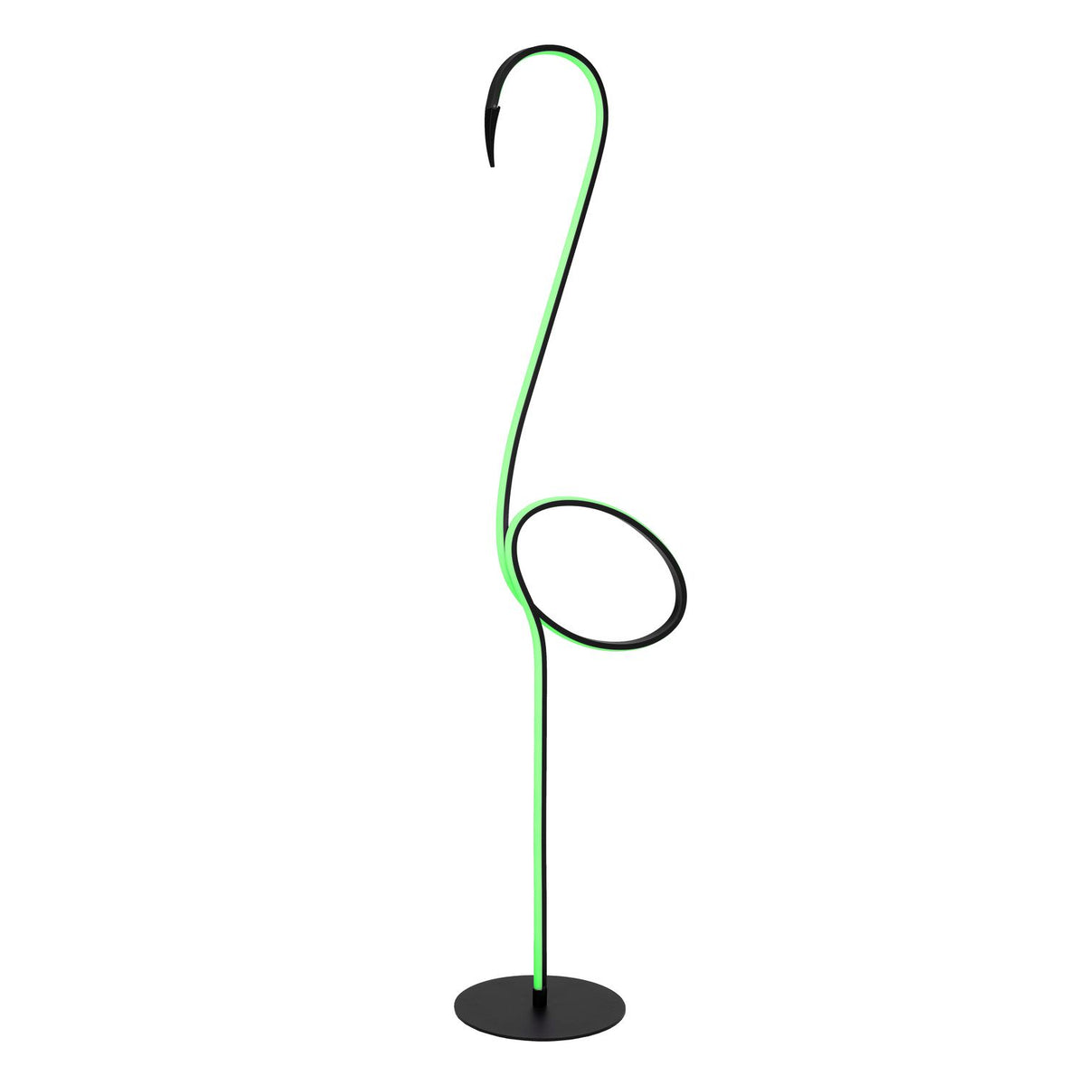 Même lampe présentée sur fond blanc, éclairage vert, vue de face