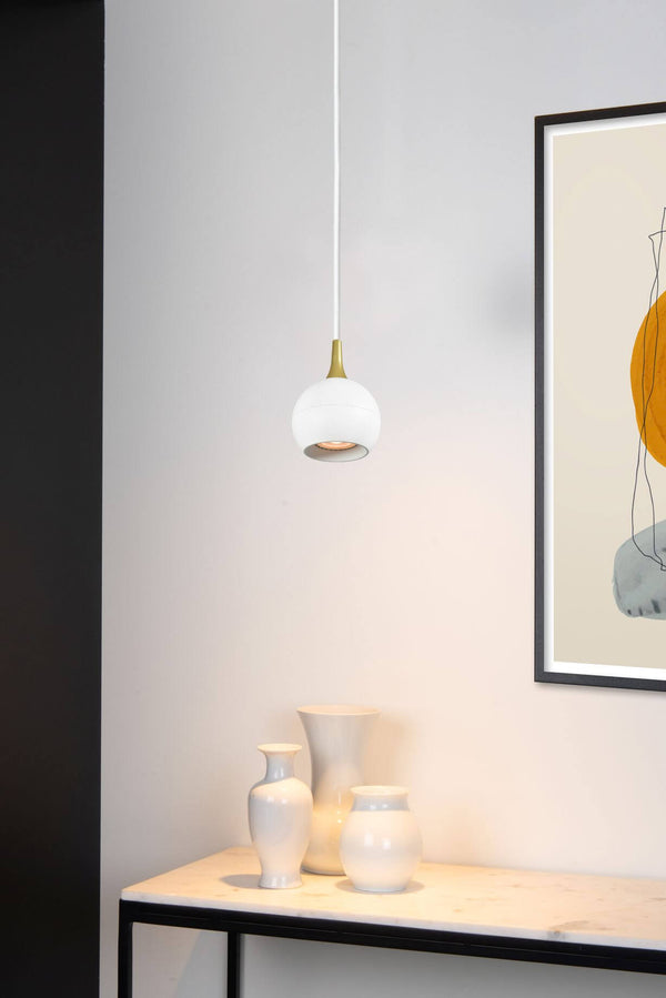 Suspension Favori blanche et dorée mat