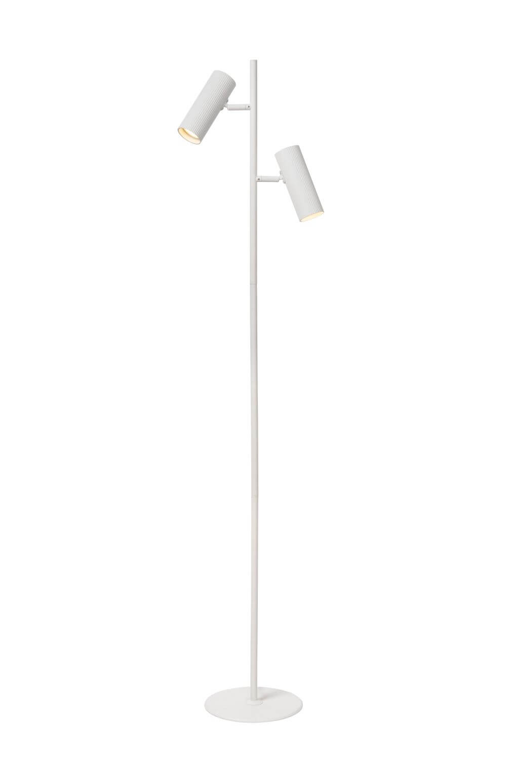 Vue de face du lampadaire blanc, deux projecteurs réglables inclinés vers le haut