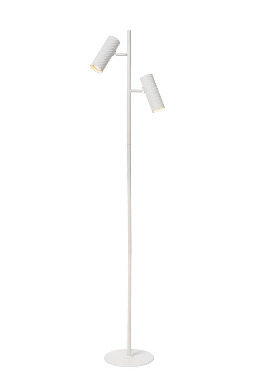 Vue de face du lampadaire blanc, deux projecteurs réglables inclinés vers le haut