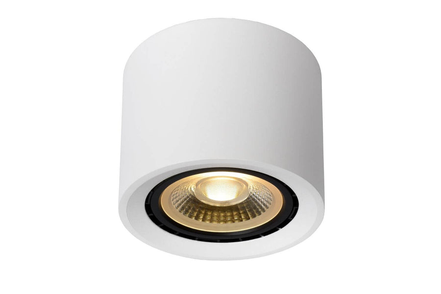 Produit isolé sur fond blanc, corps cylindrique blanc et réflecteur doré