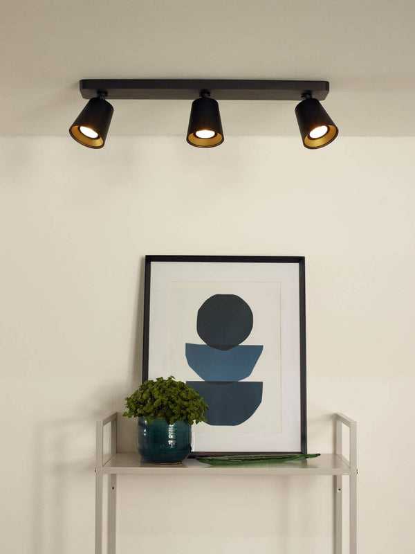 Plafonnier Turnon 3 lumières noir et doré mat