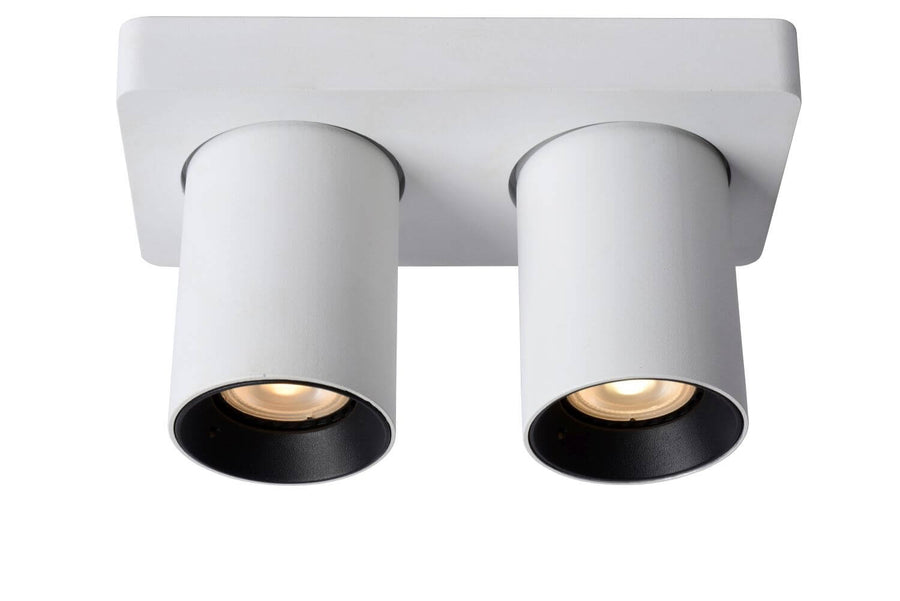 Produit de face sur fond blanc, platine et deux spots cylindriques blancs