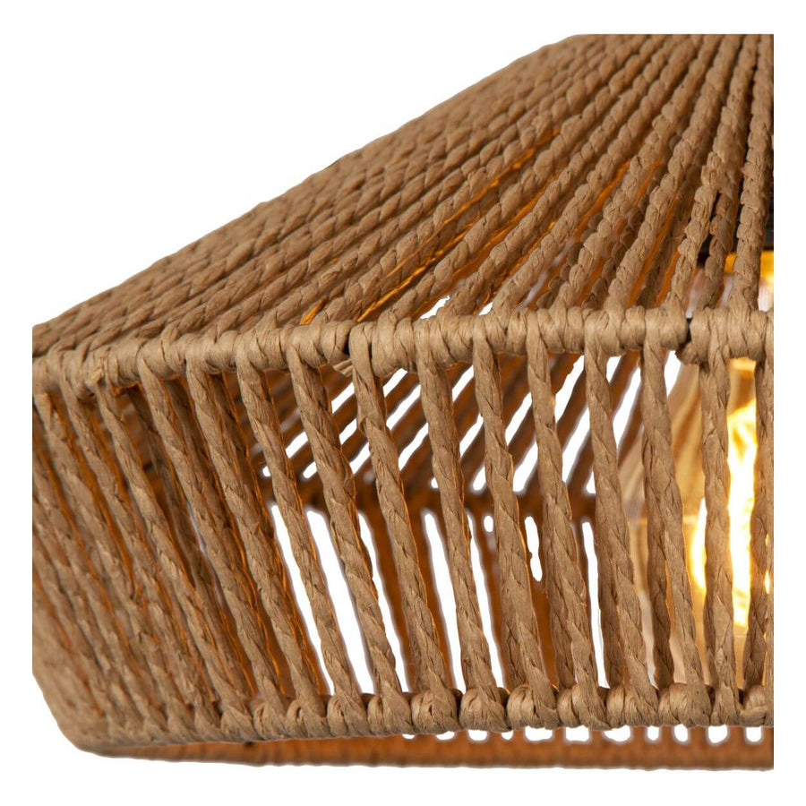 Suspension Yunkai 3 lumières bois clair et noire, rotin