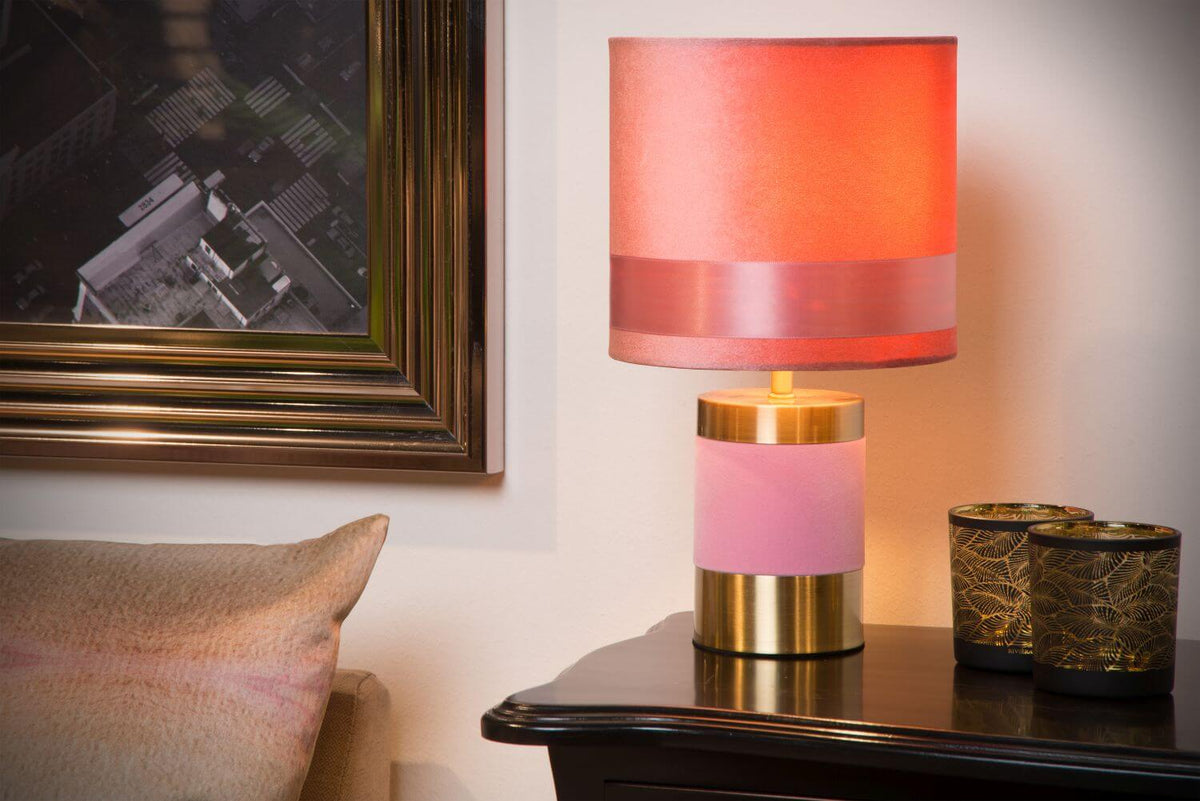 Lampe à poser Extravaganza Frizzle rose et dorée mat, coton