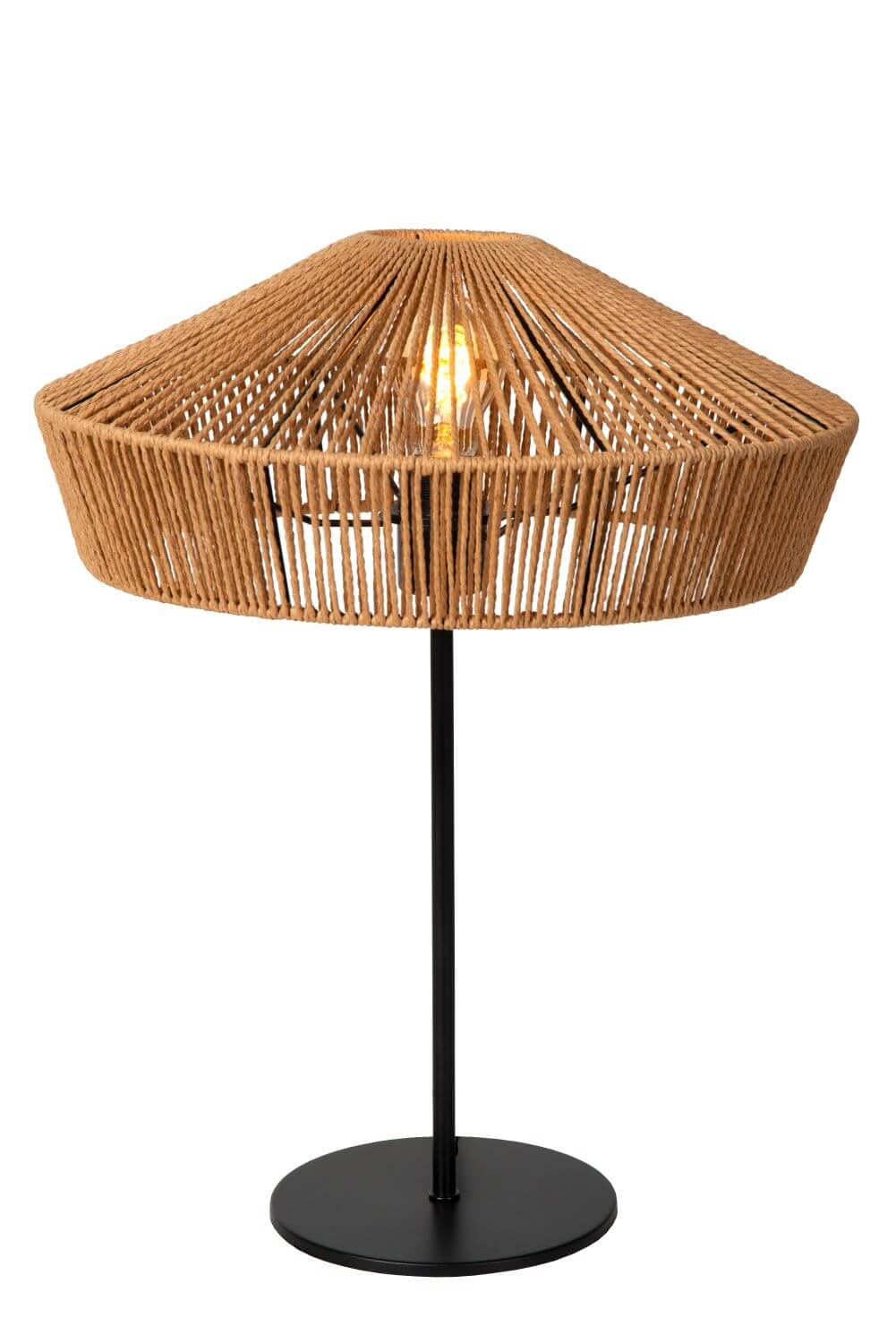 Lampe à poser Yunkai bois clair et noire, rotin