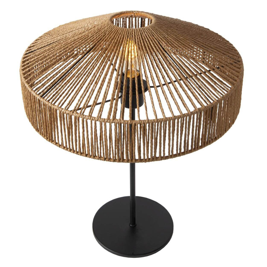 Lampe à poser Yunkai bois clair et noire, rotin