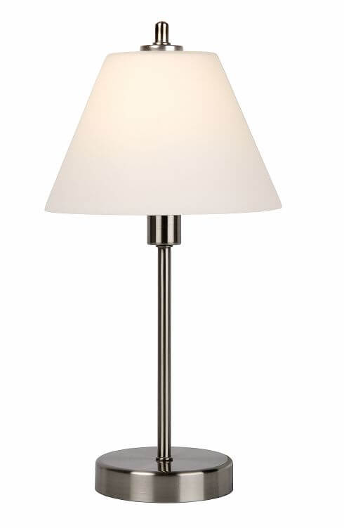 Lampe à poser Touch chromée et blanche, verre