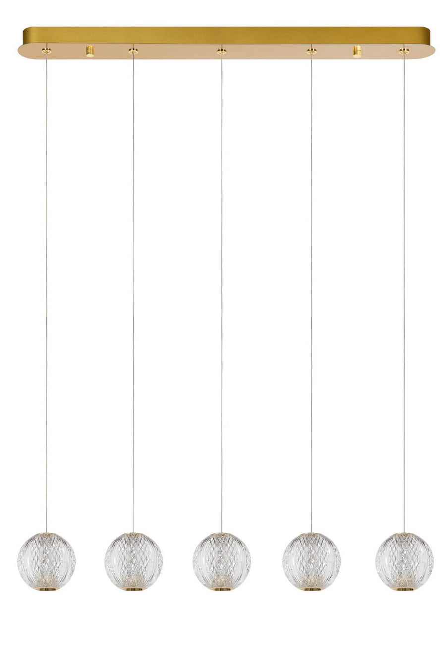 Vue d'ensemble de la suspension et de la répartition régulière des cinq globes