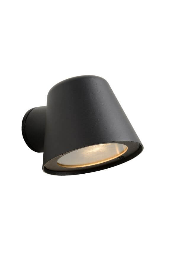 Vue trois quarts du luminaire seul, montrant platine murale et bras