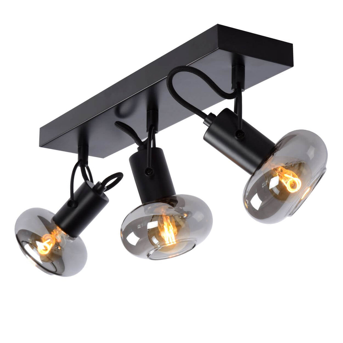 Plafonnier Madee 3 lumières noir et fumé, verre