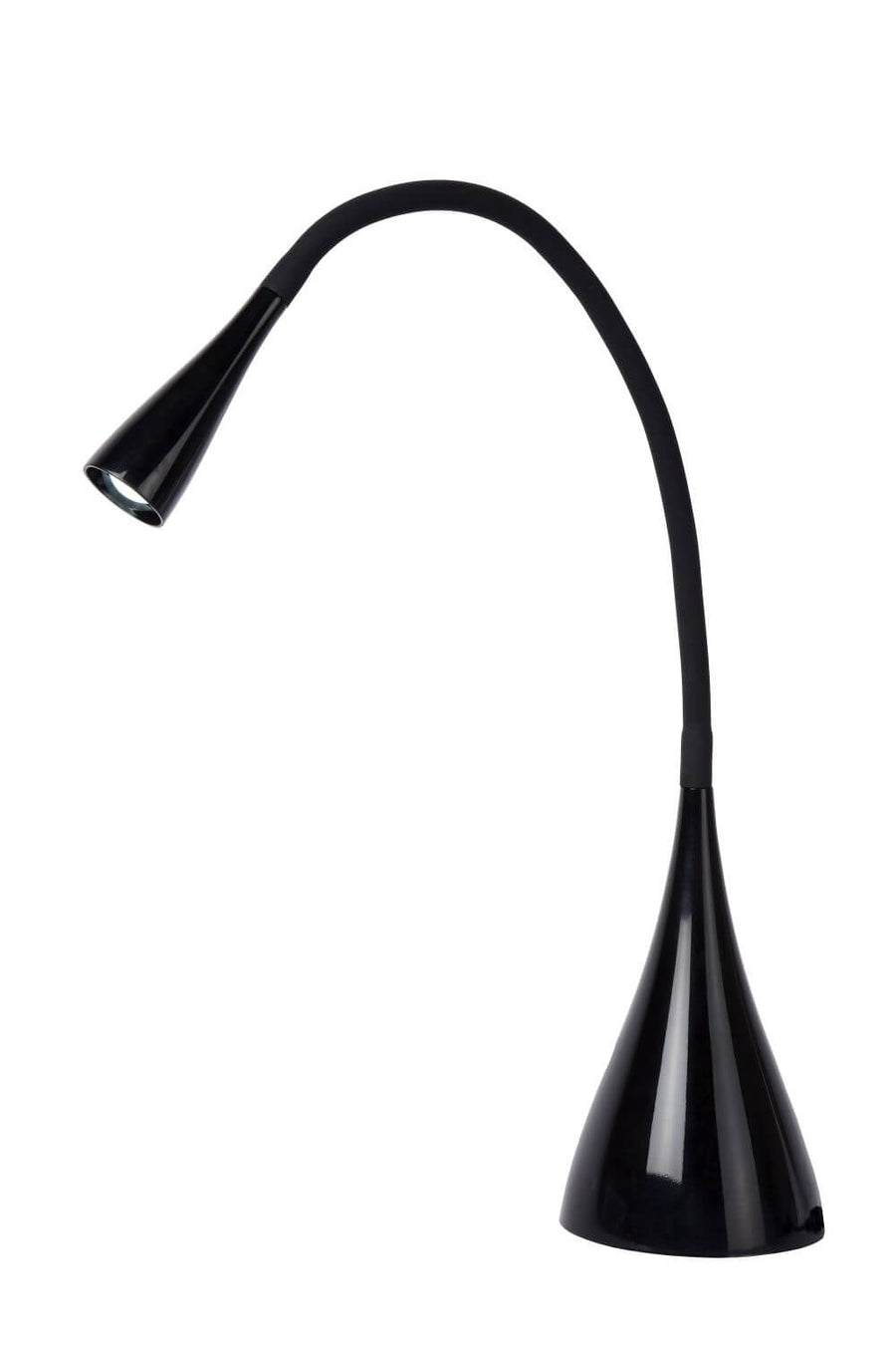 Lampe de bureau noire de profil sur fond blanc, produit seul