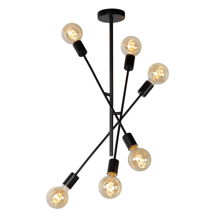 Plafonnier Lester 6 lumières noir et nickel