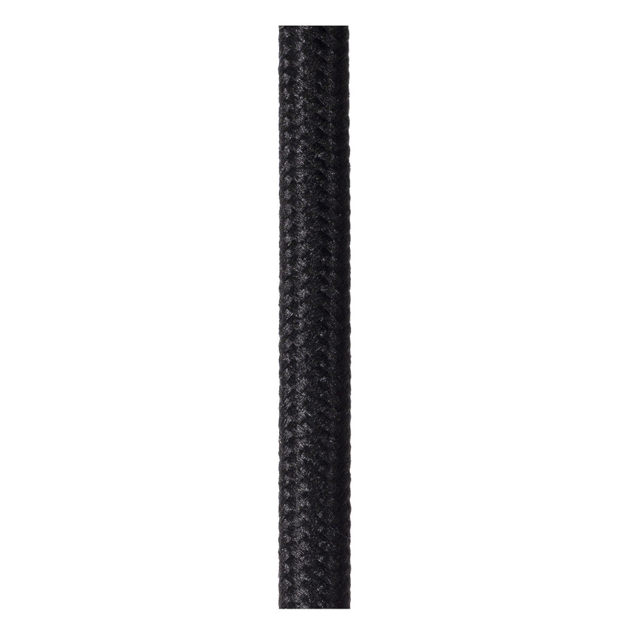 Gros plan sur le câble textile noir tressé qui maintient la suspension.
