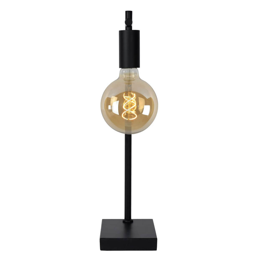 Vue de face de la lampe posée sur sa base rectangulaire noire