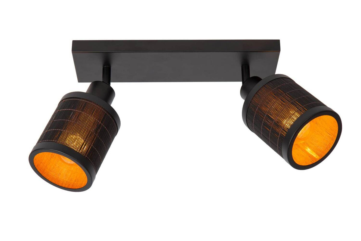 Plafonnier Tagalog 2 lumières noir et bois clair
