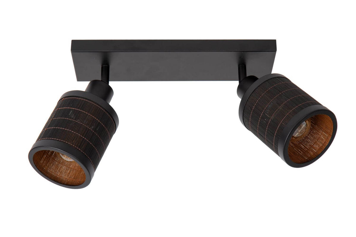 Plafonnier Tagalog 2 lumières noir et bois clair