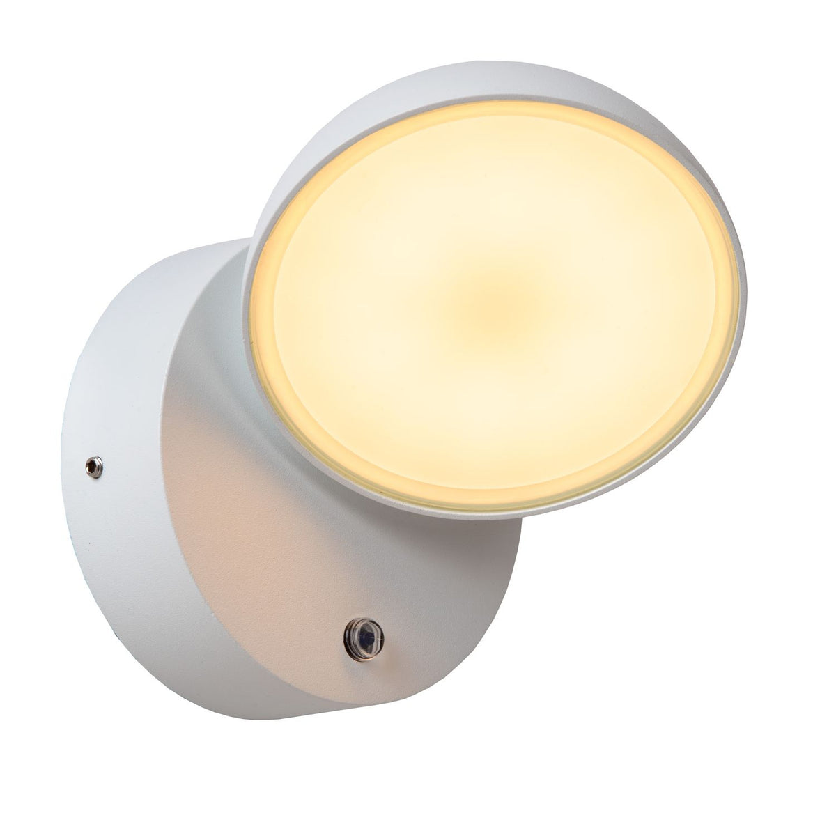 Vue de face du diffuseur lumineux rond et de la base circulaire fixée au mur