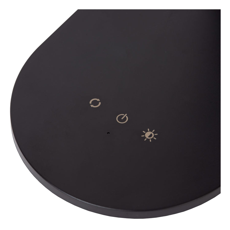 Détail du socle tactile avec icônes de minuterie, marche et intensité