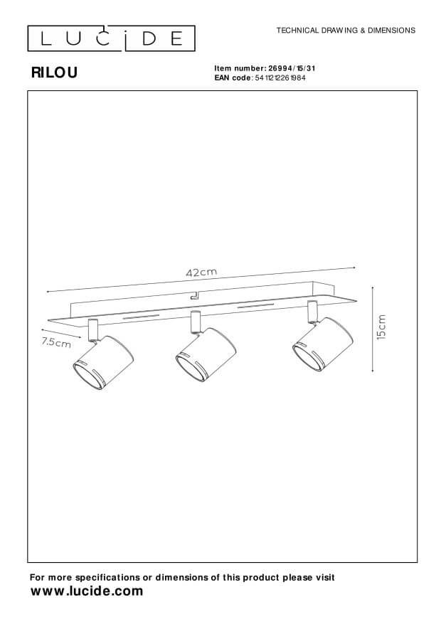 Schéma technique coté du plafonnier, largeur 42 cm et hauteur 15 cm