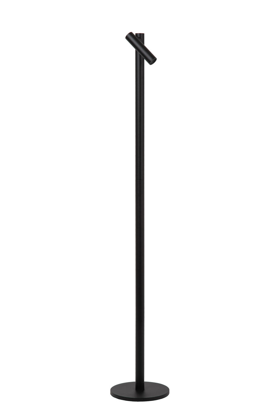 Lampadaire noir entier vu de face, tête orientable inclinée vers le bas