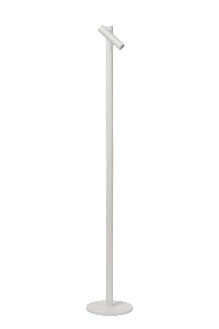 Vue de trois quarts du lampadaire blanc montrant le profil de la tête.