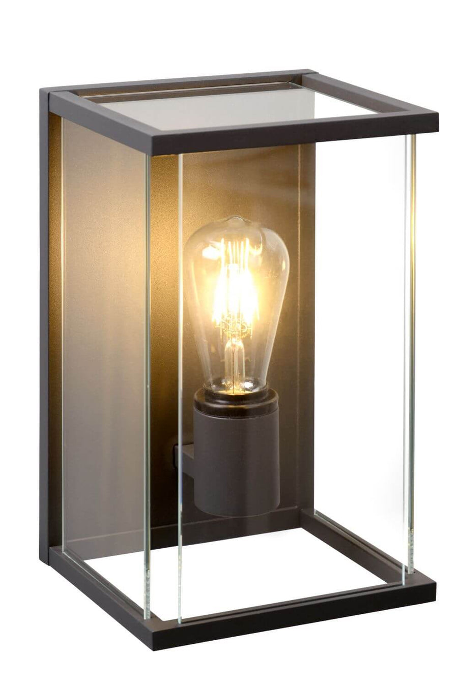 Photo studio sur fond blanc, applique anthracite et verre vue de trois quarts